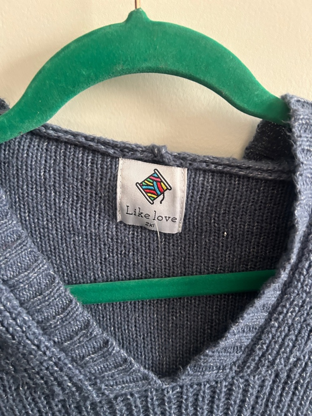 Ribbed V-Neck Hooded Sweater in Dusty Blue - Picture 2 of 2